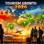 Map of global tourism growth in 2026 highlighting rising and declining travel destinations